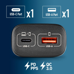 Chargeur mural NGS EON 45W USB-C + USB-A Noir