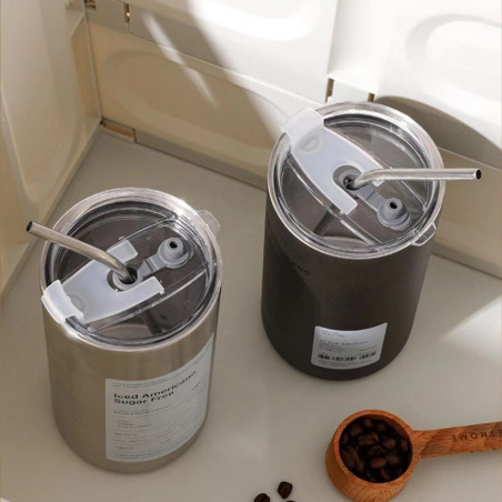 Bouteille isotherme ECO avec paille inox – 350 ml, Gris