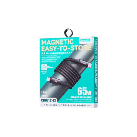 Câble C-C Lightning Tressé 65W avec rangement magnétique REMAX CB07(C-C) - 1.2M - Noir — REMAX · Smarty Paris 18e