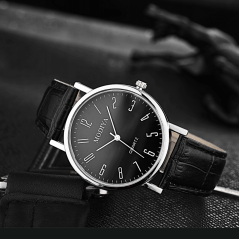Men's Quartz Watch Modiya – White Dial Black PU Strap Numeric Markers