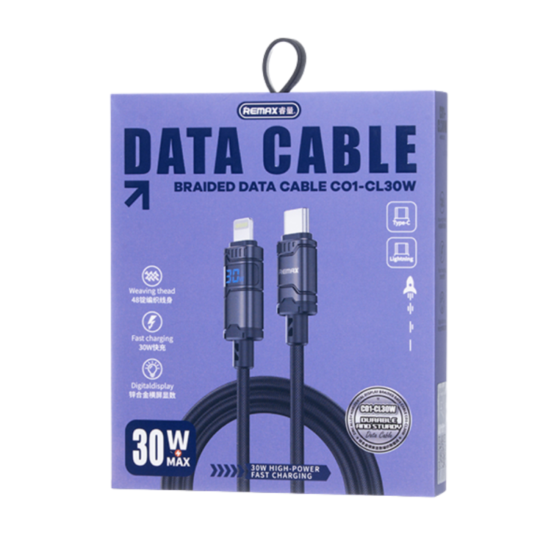 Câble Type-C pour iPhone - Lightning 30W Alliage de Zinc Horizontal REMAX C01-CL30W - 1.2M - Noir — REMAX · Smarty Paris 18e