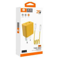 Kit Chargeur USB-C + Câble Lightning / USB-C 20W Jaune - T78 (WUW) | Smarty Paris