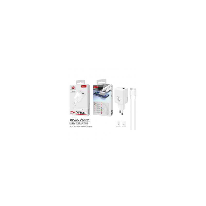 Kit Chargeur Type-C / Lightning 20W PD - D-power J8546 - Blanc
