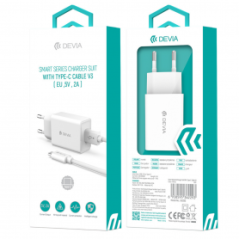 Kit Chargeur USB / Type-C V3 - Devia Smart Series - EU 2A 5V - Blanc -