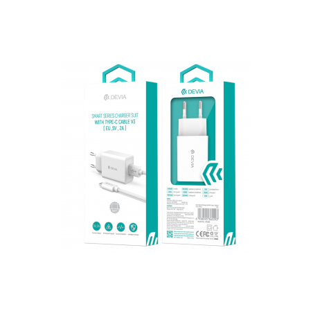 Kit Chargeur USB / Type-C V3 - Devia Smart Series - EU 2A 5V - Blanc -