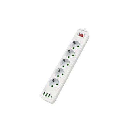 Multiprises INCOALUXE 5 Prises EU avec 3 USB 1 USB-C Blanc - 2M | Smarty Paris