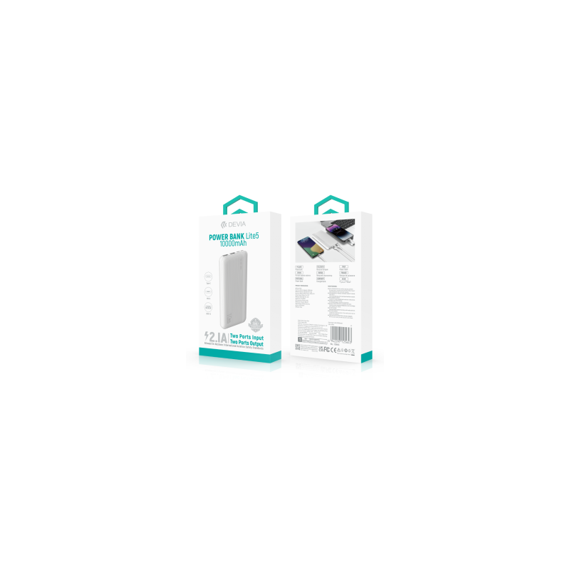 Power Bank 10000 mAh - Devia Kintone Series V5 - Blanc