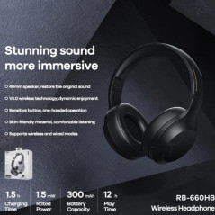 REMAX RB-660HB Bluetooth Headphones Black | Smarty