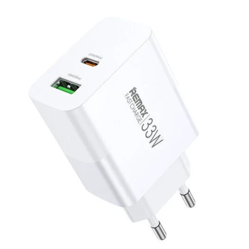 Chargeur REMAX Kiddy Series RP-U122 – 33W, USB + Type-C, blanc, prise EU Chargeur REMAX Kiddy Series RP-U122 – 33W, USB + Type-C, blanc, prise EU