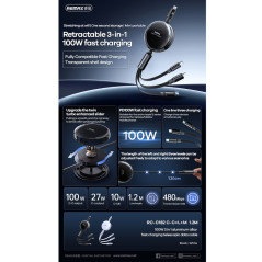 REMAX RC-C182 3-in-1 cable 100W black | Smarty