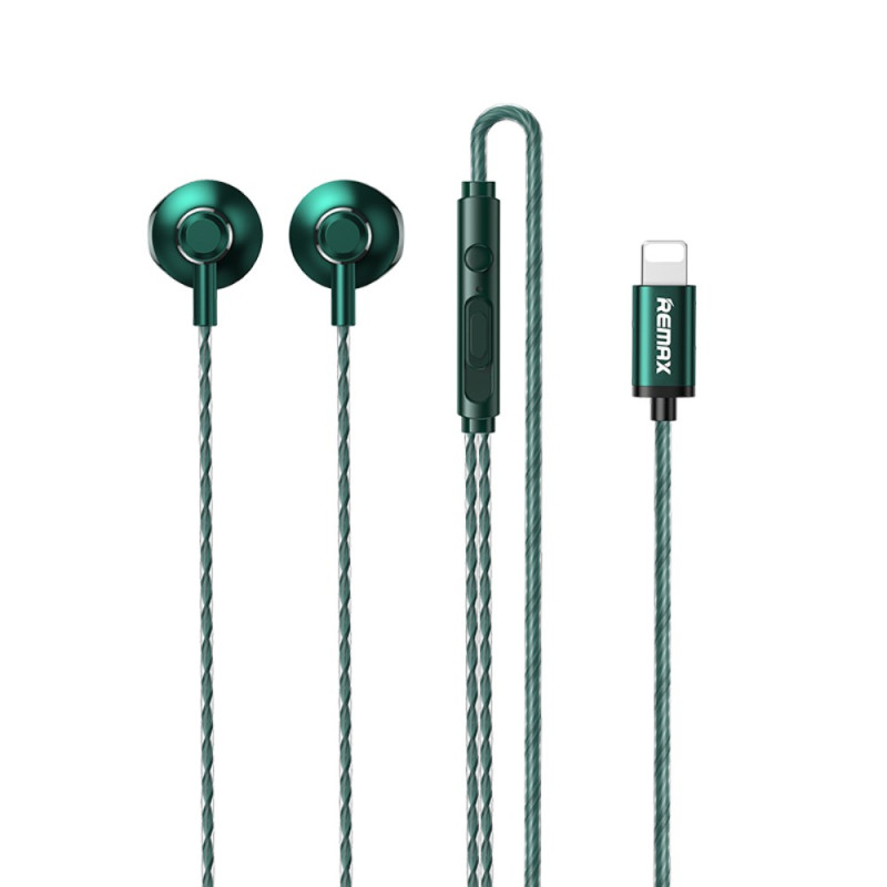 Écouteurs filaires Remax RM-711i Lightning – Métal 1,2 m Vert Écouteurs filaires Remax RM-711i Lightning – Métal 1,2 m Vert