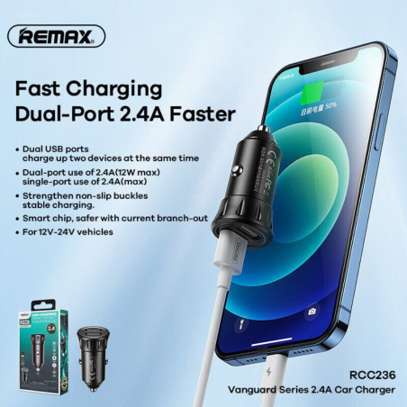 Car Charger Remax RCC236 Vanguard Series – 2.4A Black