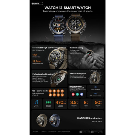 Smartwatch REMAX WATCH12 – 470mAh AMOLED Waterproof Yellow