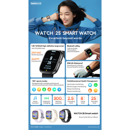 Smartwatch REMAX WATCH25 – 300mAh AMOLED IP68 Black