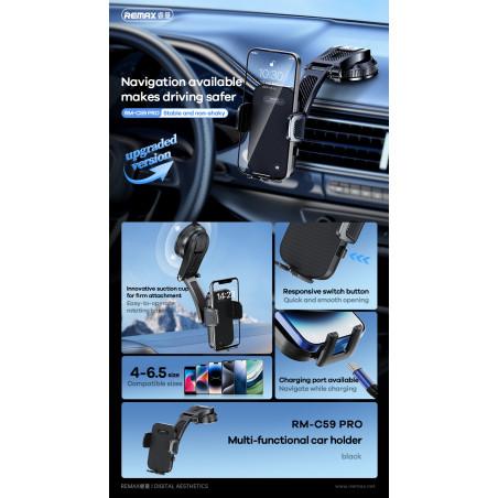 Support voiture multifonction REMAX RM-C59 PRO – Noir