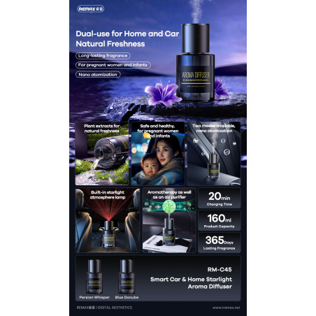 2-in-1 aroma diffuser with starlight lamp REMAX RM-C45 – Blue