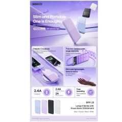 Batterie externe REMAX Lango II RPP-23 – 10 000 mAh USB + USB-C Bleu