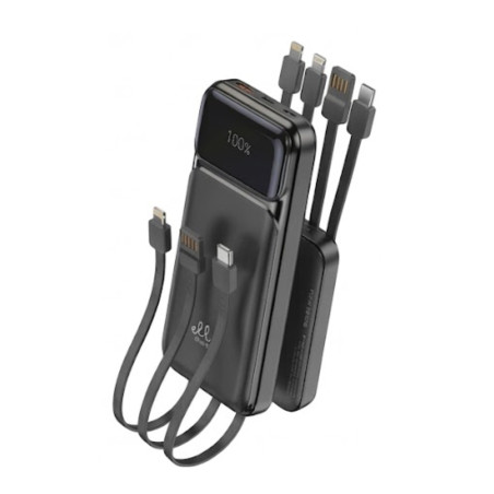 Batterie externe Ellietech PB318 – 10 000 mAh avec câbles intégrés Noir