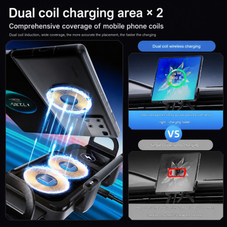 Support téléphone voiture ECO X01 – charge sans fil 15 W, rotation 90°, base crochet et ventouse