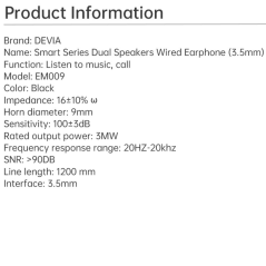 Devia Smart EM009 Wired Earphones Black | Smarty