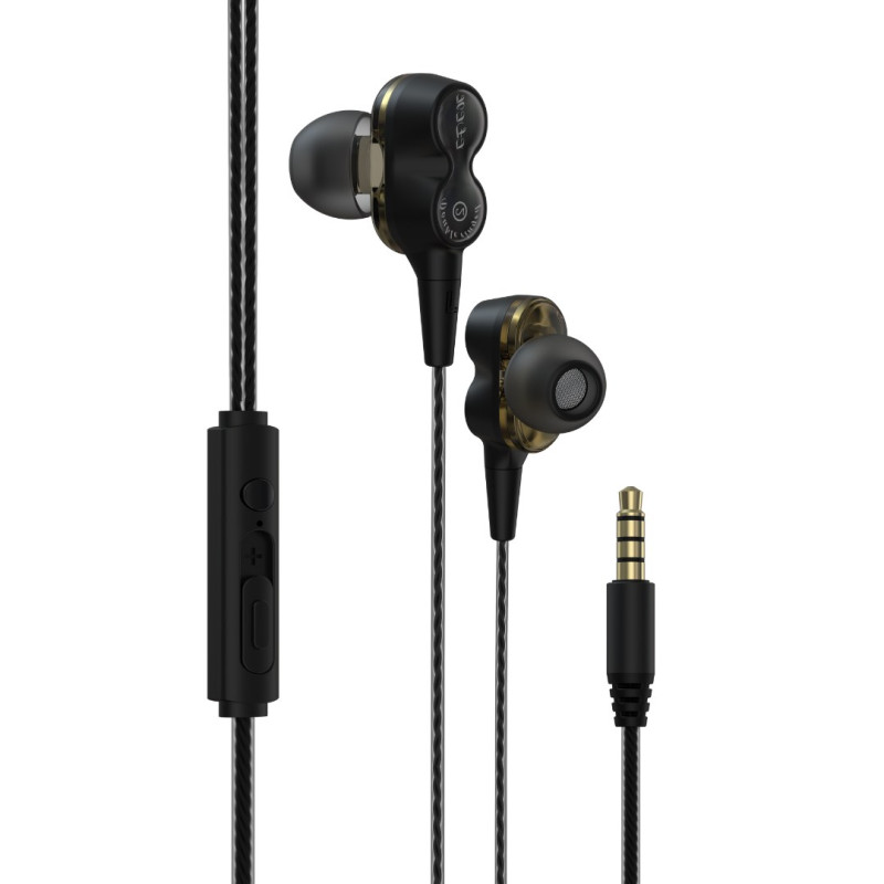 Écouteurs filaires Devia Smart EM009 – Double dynamique Jack 3,5 mm Noir