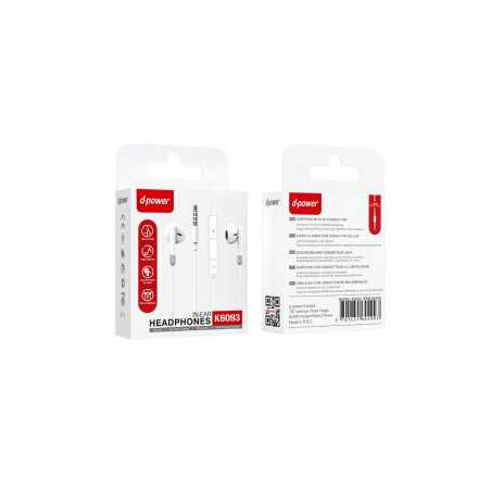 Ecouteurs Kit Main Libre Jack 3.5mm - D-power K6093 - Blanc - Alimenta