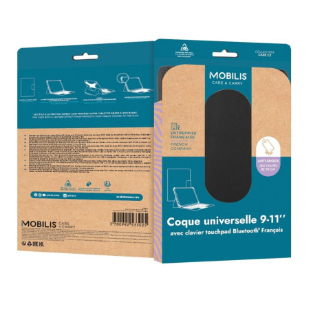 Housse clavier Bluetooth Mobilis – tablette 9 à 11 pouces, AZERTY français, noir