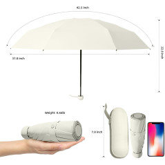 Parapluie mini anti-UV beige avec housse | Smarty