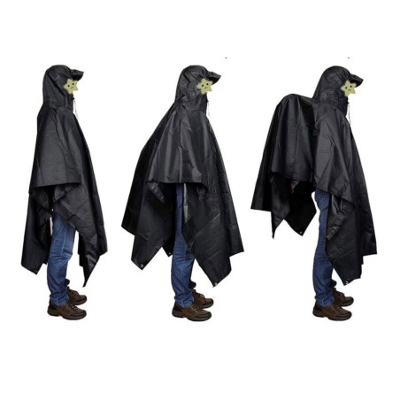 Waterproof Poncho ECO – Black, Large Size, Green Reflective Strips