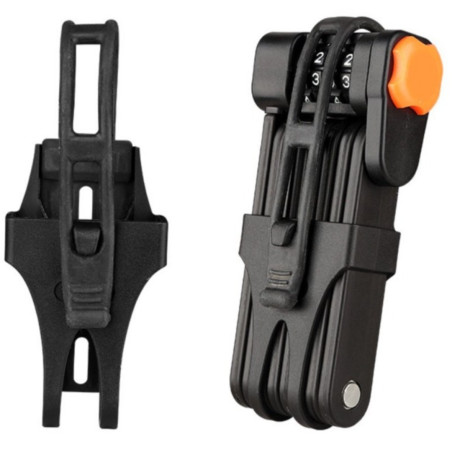 Cadenas pliable antivol à combinaison vélo – Noir avec support de fixation