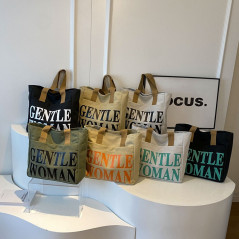 ECO canvas shoulder bag 33x41x12 Gray/Green | Smarty