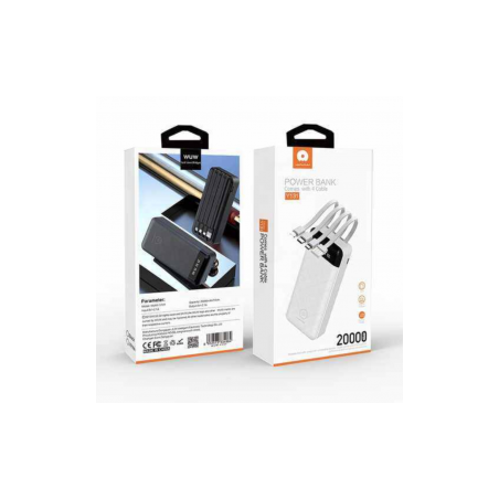 Batterie externe WUW-Y131 20000mAh Blanc avec 4 Output Câbles | Smarty Paris