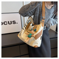 Khaki canvas shoulder bag 41x34x11 | Smarty Paris