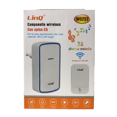 Sonnette sans fil LinQ W0257 – Blanc avec prise