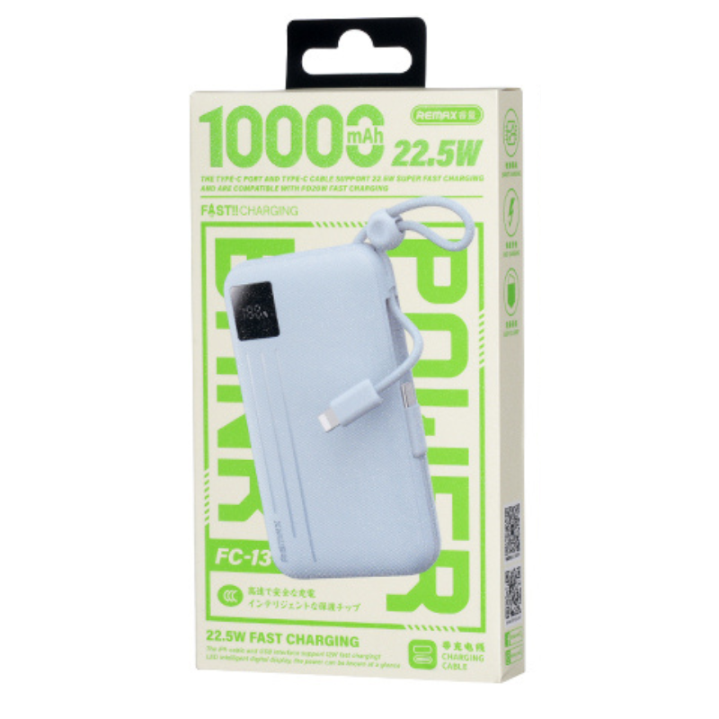 Power Bank à Charge Rapide 22.5W avec Double Câble 10000mAh FC-13 REMAX - Bleu — REMAX · Smarty Paris 18e