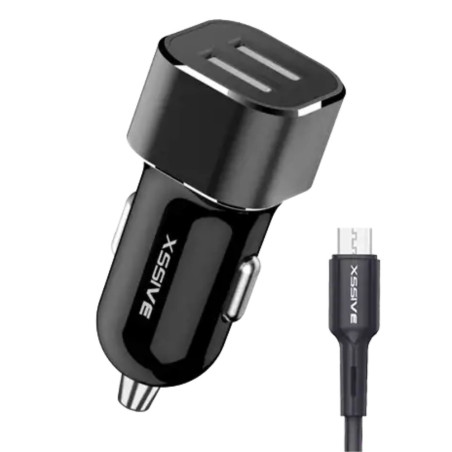 Dual Car Charger Xssive XSS-C29NM – 2.4A, Micro USB Cable, Black
