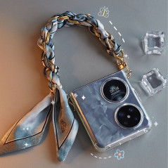 Collier de coque téléphone ECO – foulard soie gris foncé 32 cm