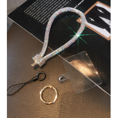 Collier téléphone strass rose carte transparente | Smarty