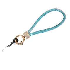 Blue rhinestone phone lanyard clear card