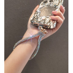 Green rhinestone phone lanyard clear card