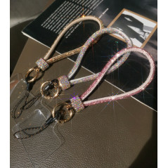 Navy blue rhinestone phone lanyard clear card