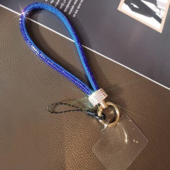 Navy blue rhinestone phone lanyard clear card