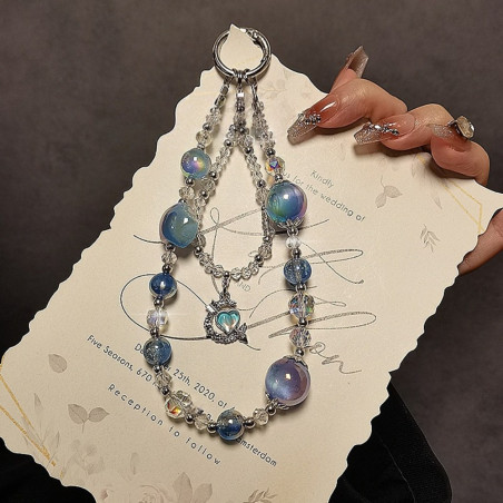 Lanière téléphone ECO – Bleue, pendentif cœur