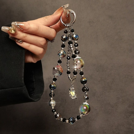 Lanière téléphone ECO – Noire, pendentif cœur