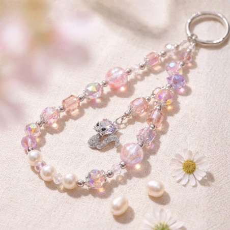 Lanière de téléphone ECO – rose avec porte-bonheur renard