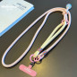 Collier téléphone ECO tressé bicolore – Rose poudré/Beige, mini pochette, perle, 115 cm