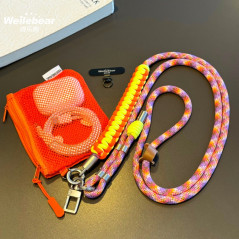 Collier téléphone ECO tressé bicolore – Orange/Jaune, mini pochette, 150 cm