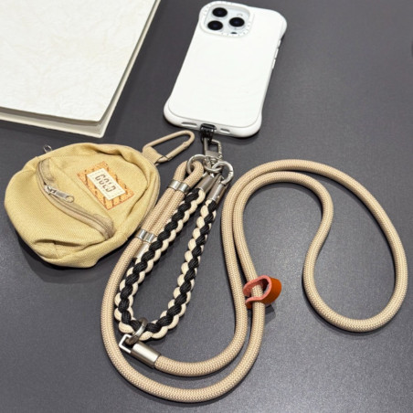 Collier téléphone ECO tressé bicolore – Kaki, mini pochette