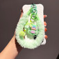 Lanière téléphone poignet ECO – Moelleuse vert porte-clés poupée et pompon