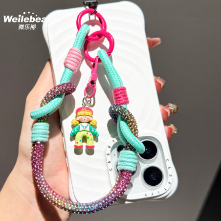 Dragonne téléphone ECO – Bracelet tressé style dopamine motif fille